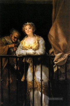 bekleidete maja Ölbilder verkaufen - Maja und Celestina auf einem Balkon Francisco de Goya